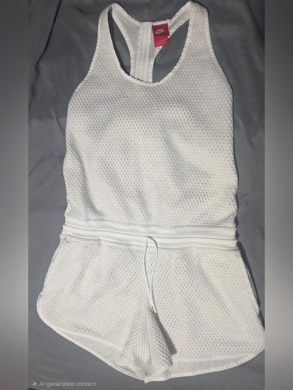 Nike Women's White Mesh Racerback Drawstring Romper Size Medium